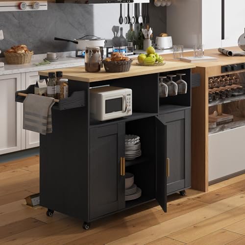 Rolling Kitchen Island Cart with Drop Leaf Countertop and Storage D32375