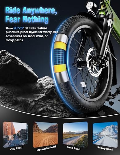 Folding Electric Bike for Adults, 1200W Peak Motor, 28MPH Max Speed, 48V 10AH Removable Battery, 20" Fat Tire M840673