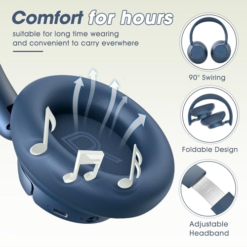 Hybrid Active Noise Cancelling Headphones with Transparent Mode, 70H Playtime, Wireless Bluetooth with Mic, Deep Bass, 3.5mm Cable, Soft Earpads, Fast Charging - Black M65774