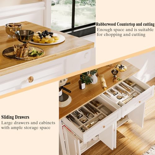 Movable Kitchen Island with Drop Leaf and Power Outlet J472