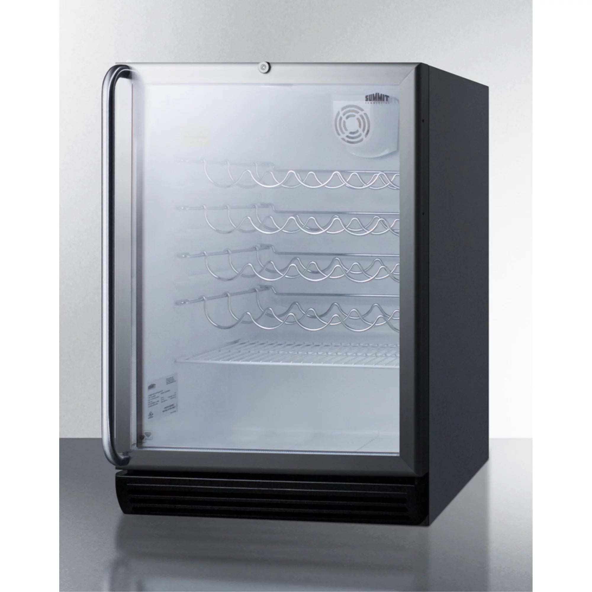Wine cellar with glass door, black cabinet, full length handle M379151