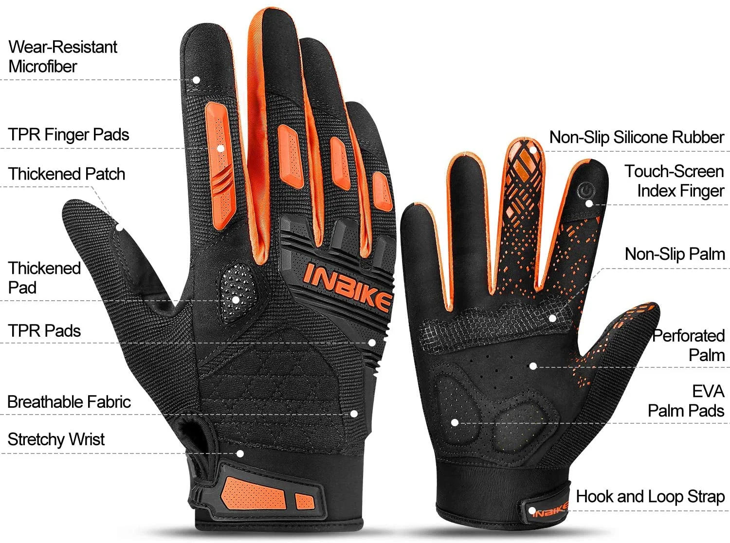 MTB Mountain Bike Gloves Touchscreen with Padded Knuckle Protection K449331