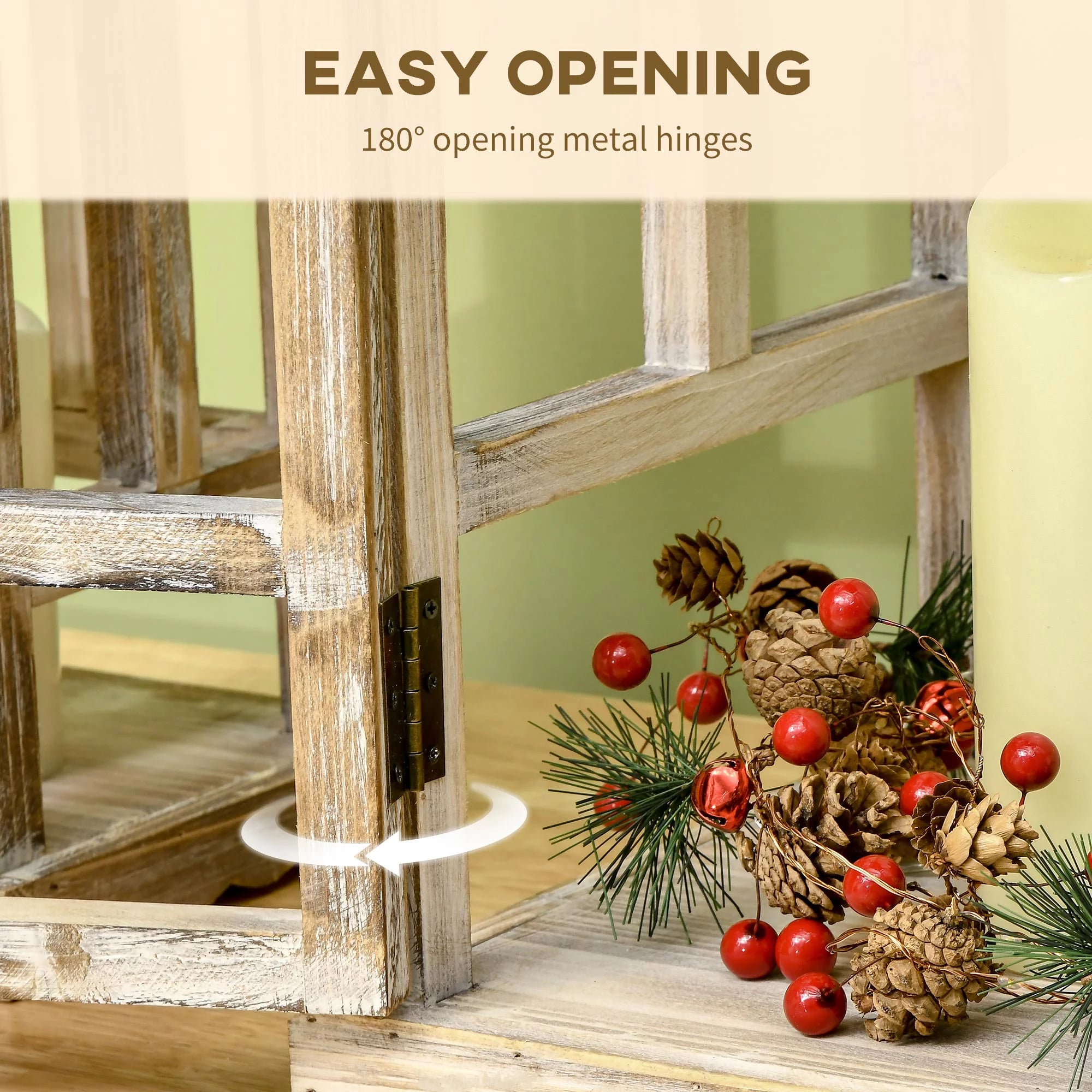 Rustic Wooden Lantern 2-Pack for Indoor Outdoor Decor F28564