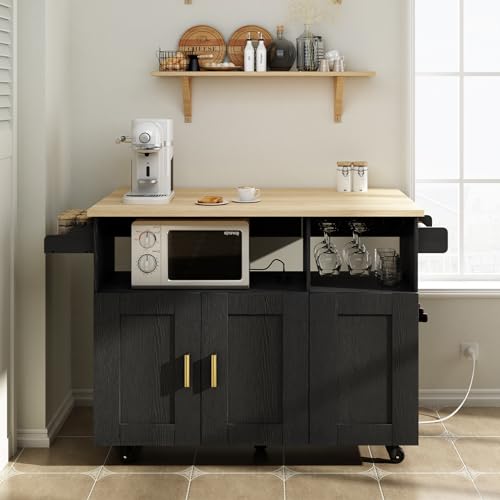 Rolling Kitchen Island Cart with Drop Leaf Countertop and Storage D32375