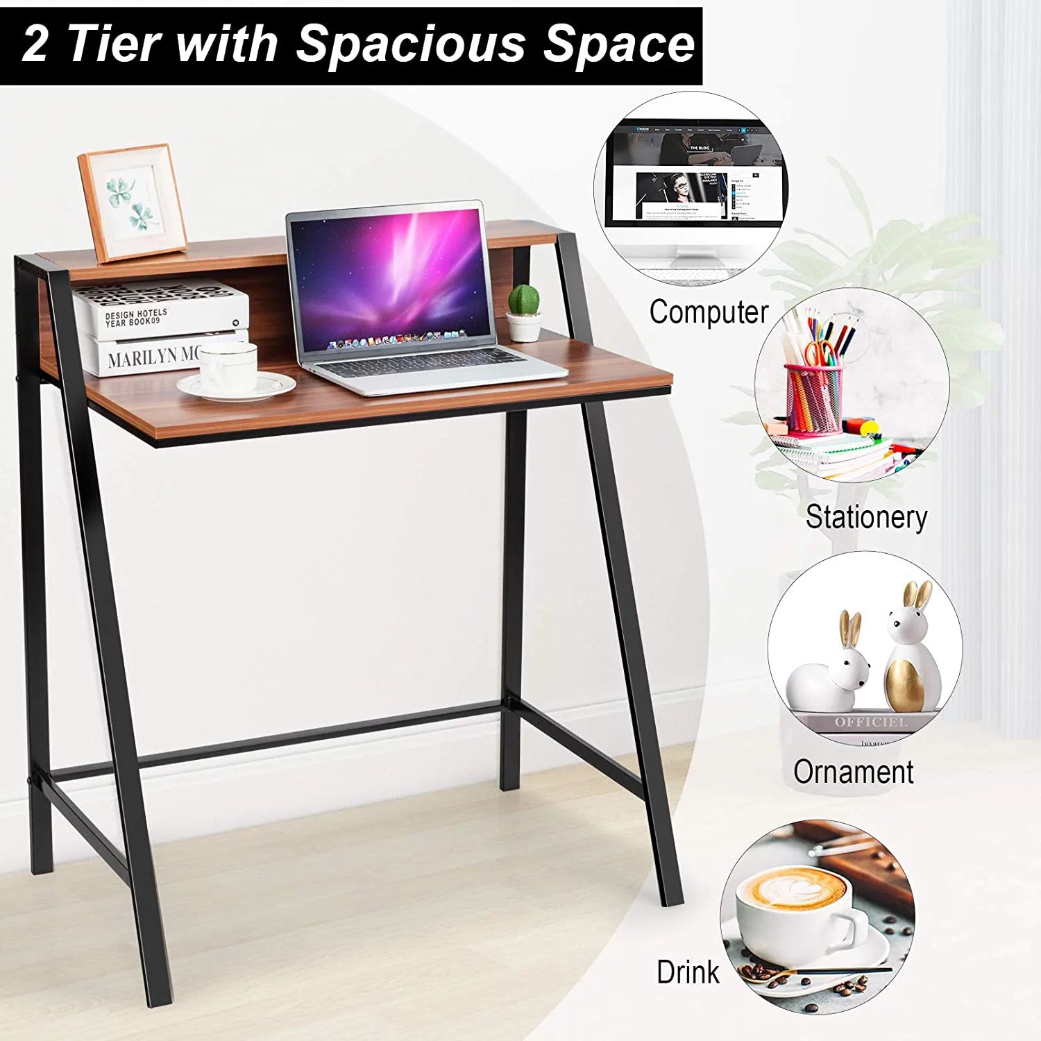 Compact Home Office Desk with Sturdy Frame for Small Spaces J78201