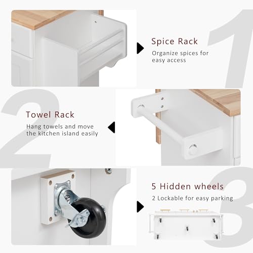 Farmhouse Kitchen Island with Drop Leaf, Barn Door and Wheels O34026