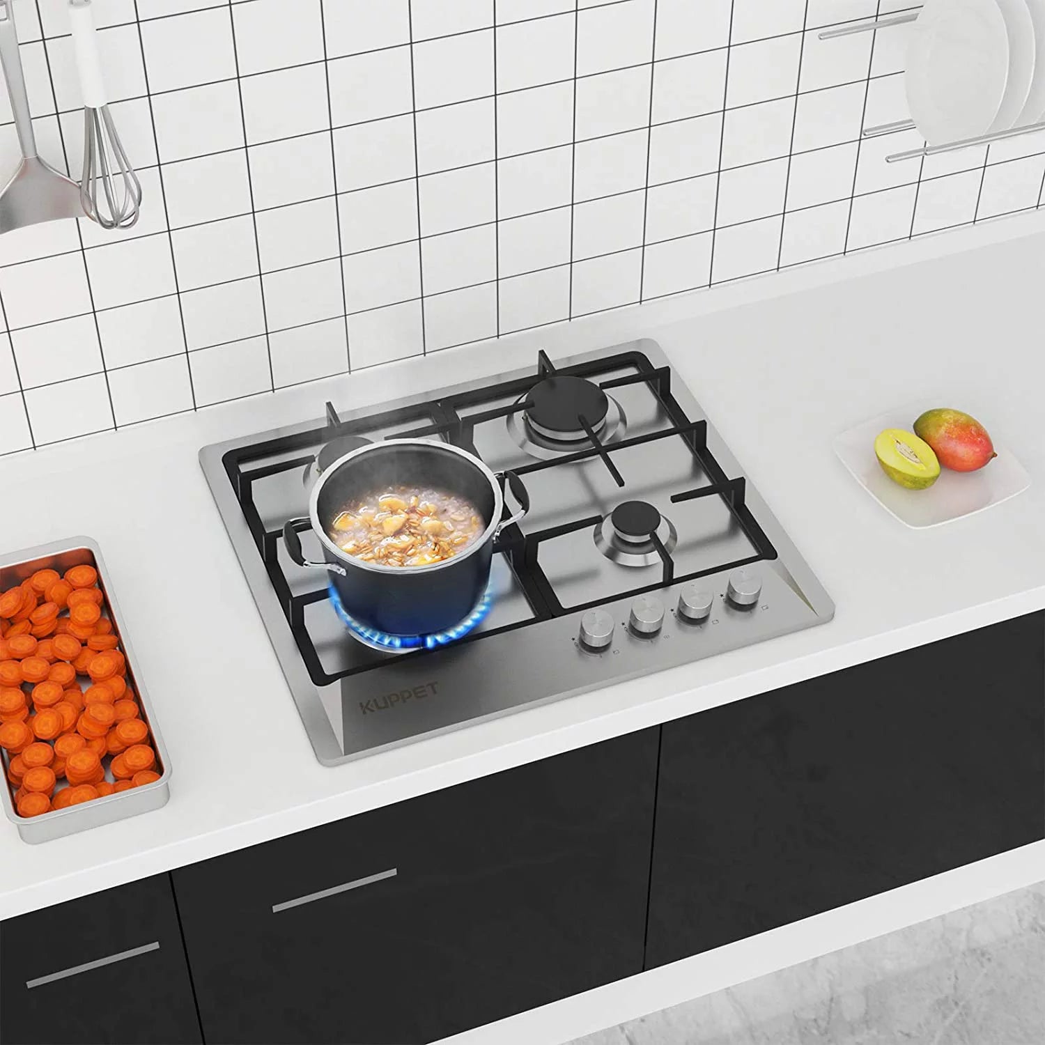 24 Inch Gas Cooktop with 4 Sealed Burners, Stainless Steel, NG/LPG Convertible O7493