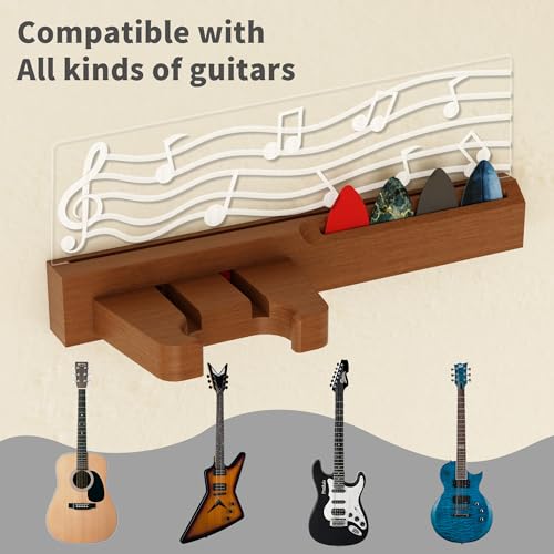Guitar Wall Mount Stand with LED Lights, Solid Wood & Acrylic, USB-Powered Z93098