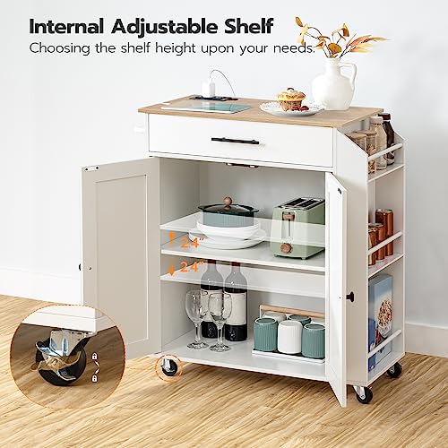 Kitchen Island with Power Outlet and Spice Rack on Wheels D759355