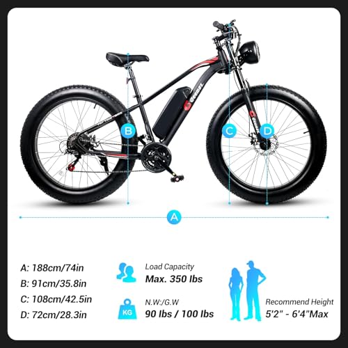 Electric Bike for Adults, 26" Fat Tire, 500W, 25 MPH H61396