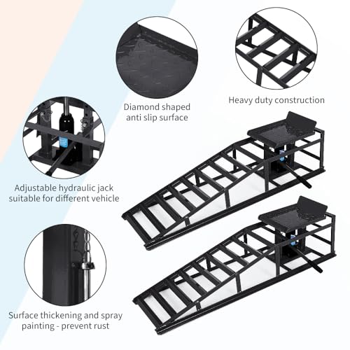 Hydraulic Car and Truck Service Ramps, 11023 Lbs Capacity, Portable Lifts for Oil Changes D8064