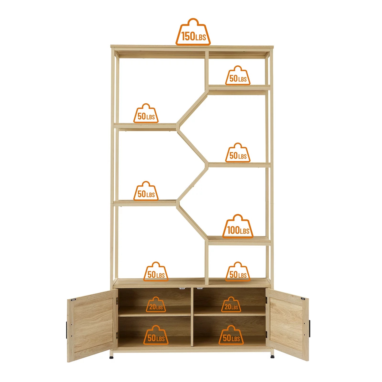 Rattan Bookshelf 7 Tiers with Storage Cabinet and Doors T2268