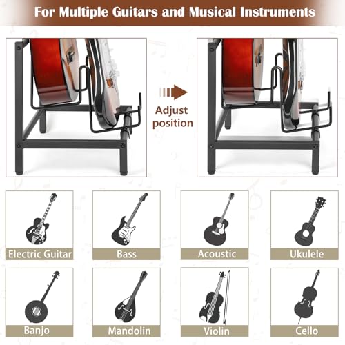 Guitar Rack, 3-Piece Floor Stand with Amp Support, Adjustable Holder for Multiple Instruments X487178