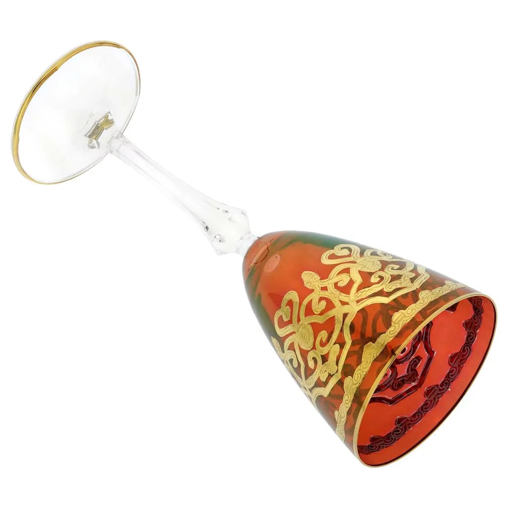 Set of Two Murano Glass Wine Glasses with 24K Gold Leaf W599