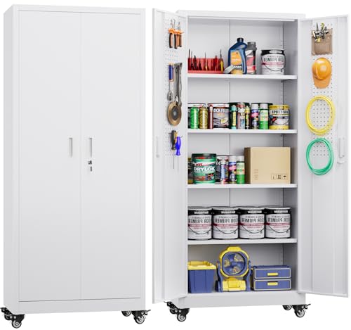 Metal Storage Cabinet with Wheels, 73" H, Locking Doors and Adjustable Shelves C8462