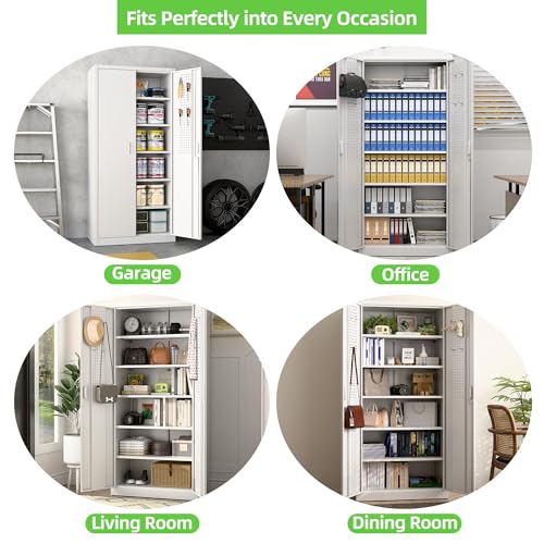 Garage Storage Cabinet with Wheels, 72" H, 2 Doors, 4 Adjustable Shelves, Black Q104