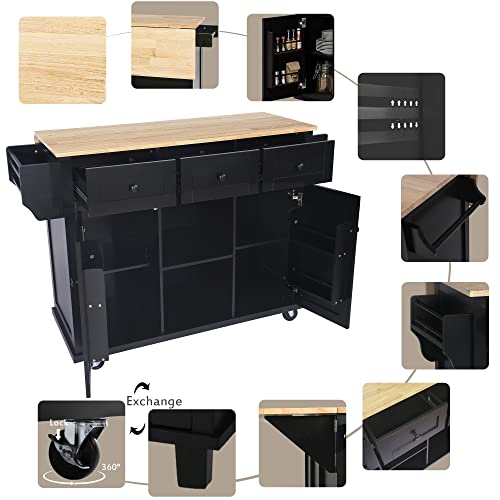 Large Kitchen Island with Drop Leaf, Rolling Cart, Power Outlet R822