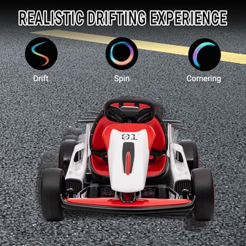 Kids Go Kart, 24V Electric Drift Car with Dual 200W Motors, 2-Speed, White B188186