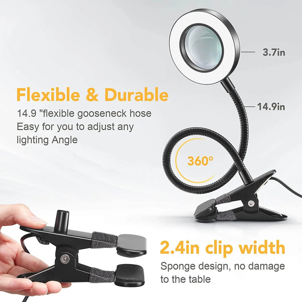 LED Magnifying Glass Desk Lamp with Clamp, 3-Level Dimmable D200542