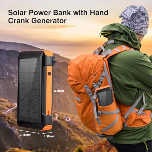 Solar Power Bank 20000mAh with Hand Crank, 4 Cables, and LED Flashlight R70939