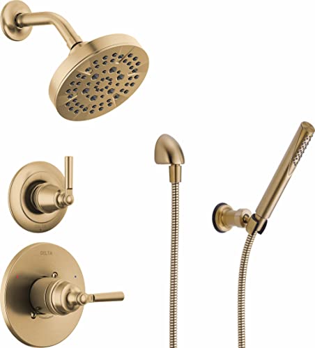 Delta Faucet Saylor 3-Setting Gold Shower System Including Shower Head, Handheld Shower, Shower Handle, Shower Diverter and Shower Valve Kit, Delta Shower Trim Kit, Champagne Bronze