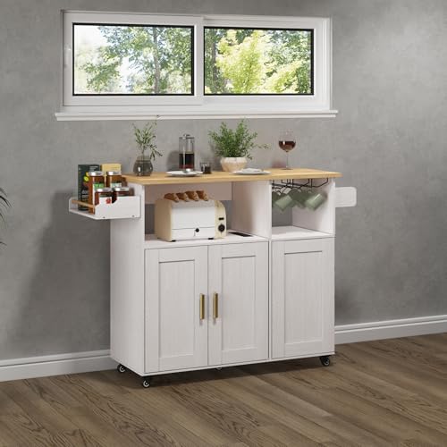 Rolling Kitchen Island Cart with Drop Leaf Countertop and Storage D32375