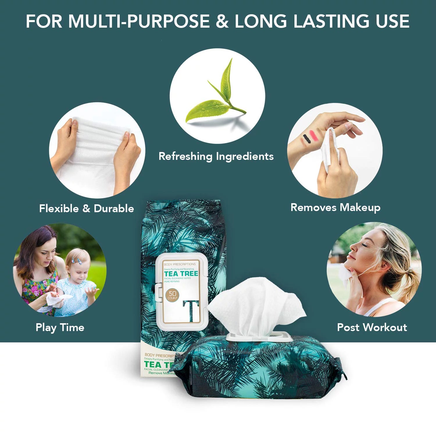 Eye Makeup Remover Wipes with Tea Tree, 4 Pack U418