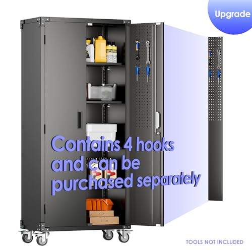 Garage Storage Cabinet with Wheels, 72" H, 2 Doors, 4 Adjustable Shelves, Black Q104