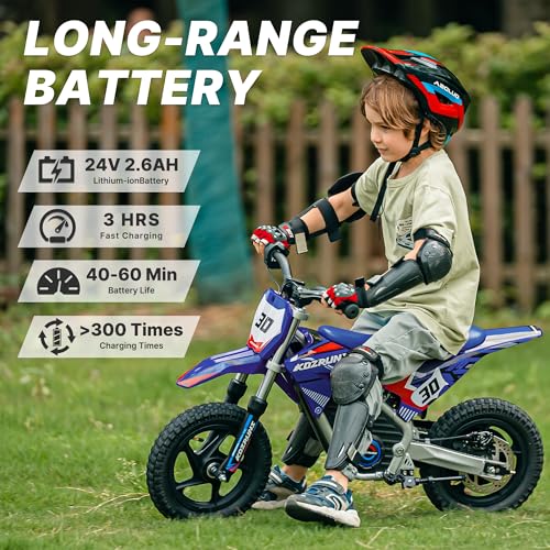Electric Dirt Bike for Kids Aged 4-8, 350W Brushless Motor, 14'' Off-Road Tires, Blue J66927