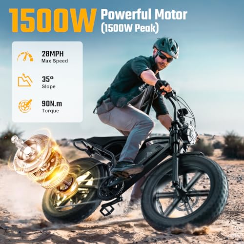 Electric Bike for Adults, 1500W Peak Brushless Motor, 28 MPH, 60 Miles, Fat Tire L32113