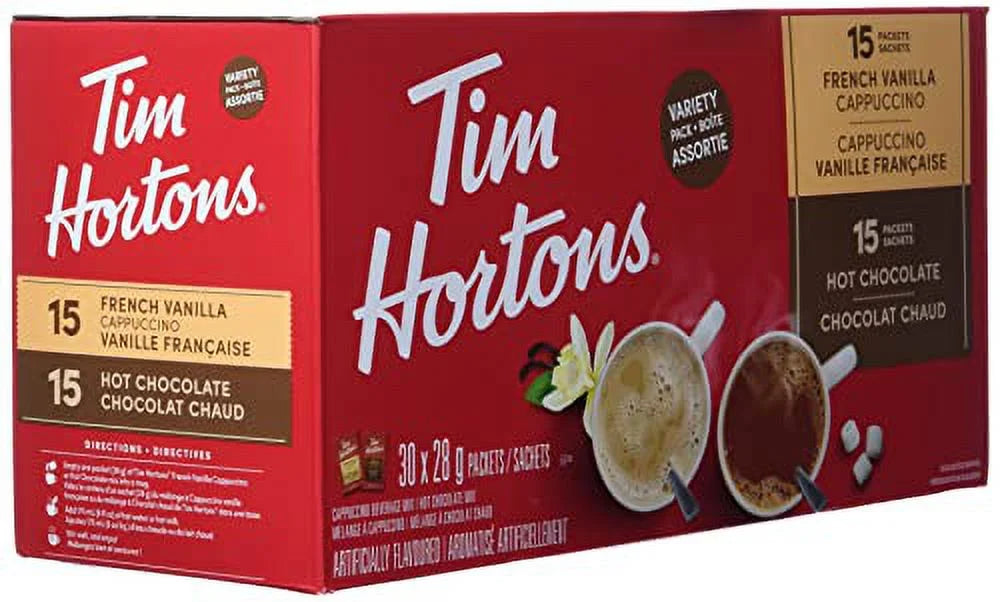 Hot Chocolate Variety Pack, French Vanilla & Cappuccino, 30x28g, 15 Packets B863113