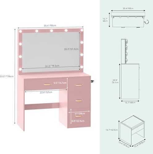 Vanity Desk Set with LED Mirror, Makeup Table with Drawers and Stool D406695