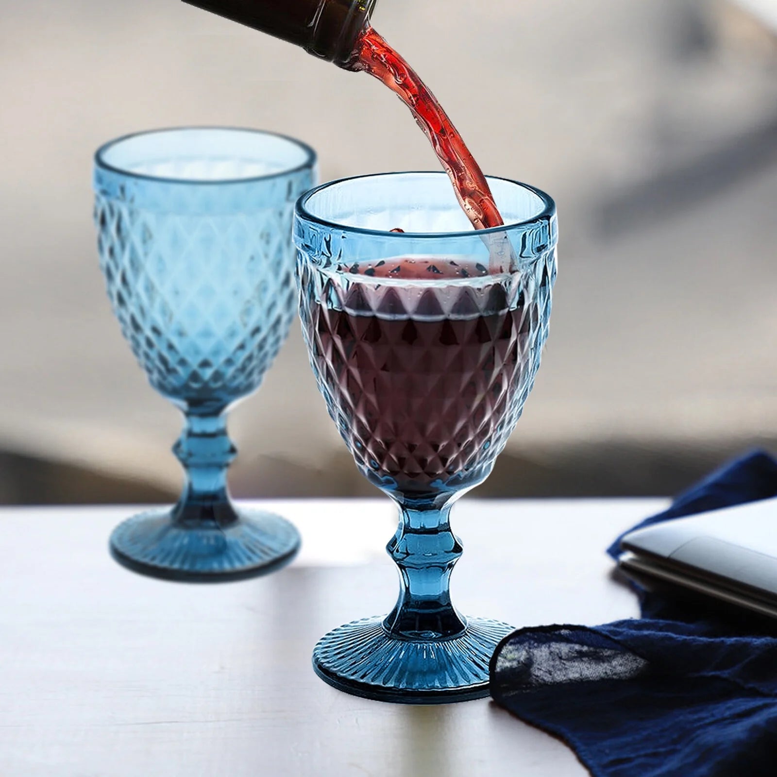6pcs Embossed Retro Glass Goblet 8 oz Wine Cup Stemware L883