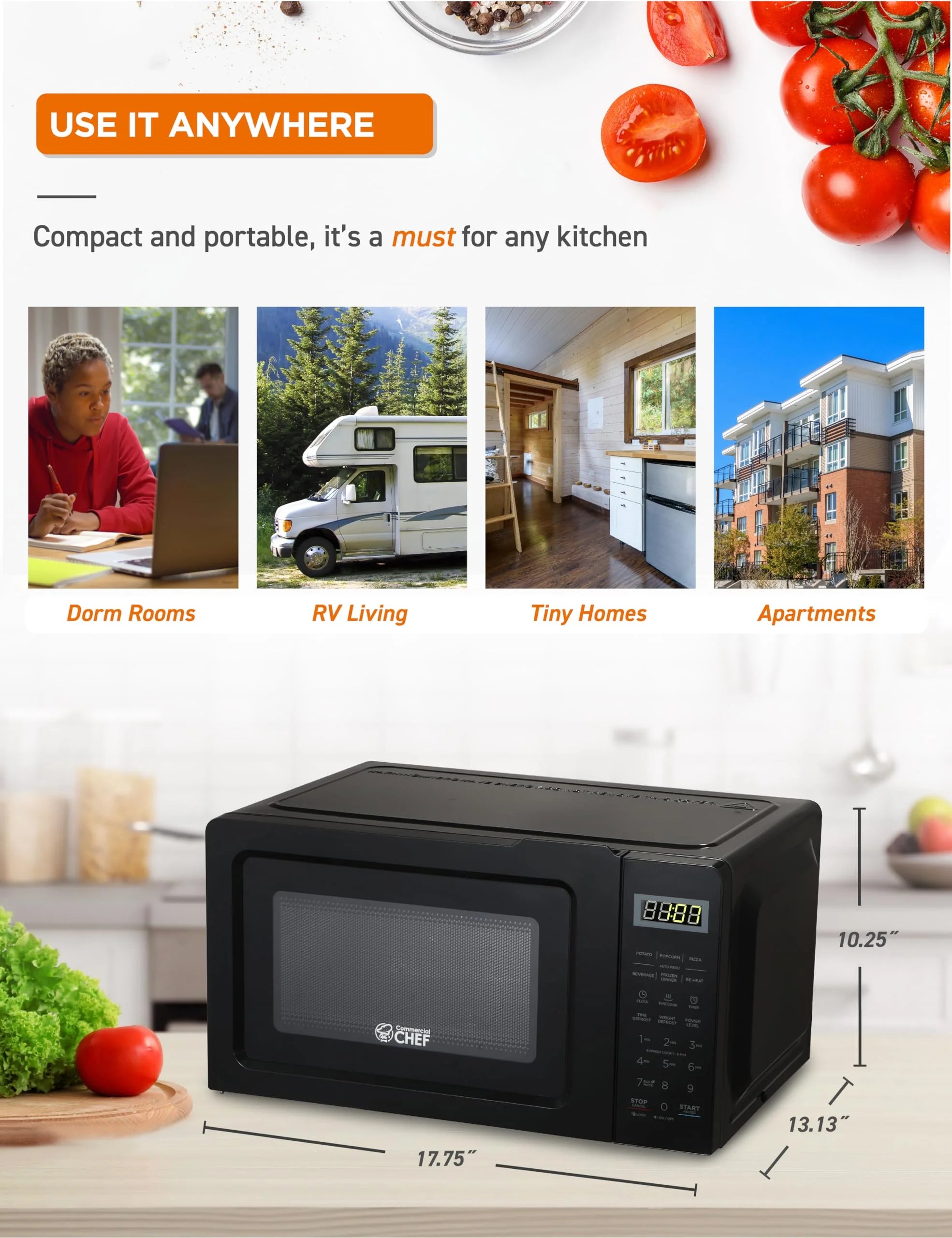 0.7 cu ft Microwave Oven, 700 Watt, Stainless Steel V416765