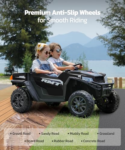 24V Ride on Car 2 Seater with Sun Shade, Dump Bed & Shovel, 4WD Electric Truck for Kids F44284