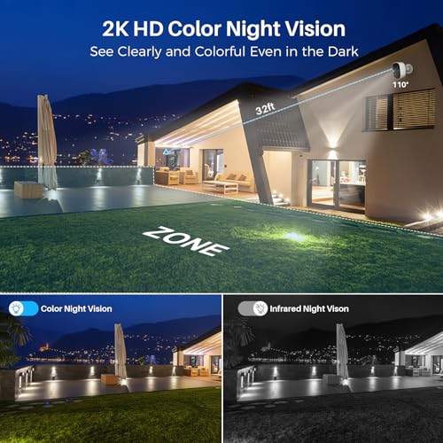 Wireless Outdoor Security Cameras with AI Motion Detection and 2K Color Night Vision F45074