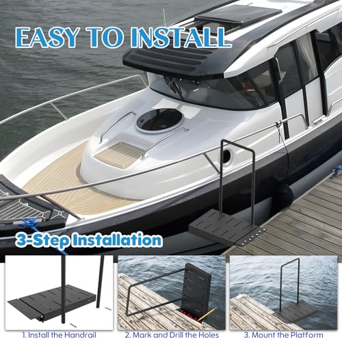 Boat Boarding Platform with Safety Handrail, Powder-Coated, 500Lb Capacity S1888