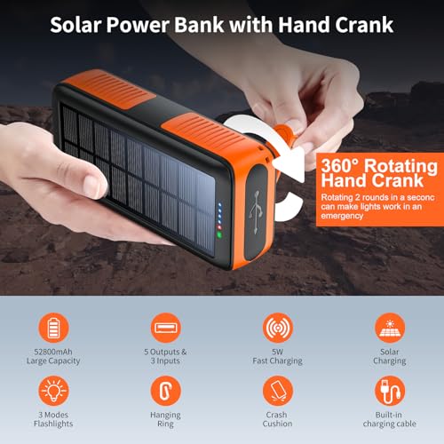 Solar Charger Power Bank 63200mAh, Portable with Dual Outputs and Flashlight J4532