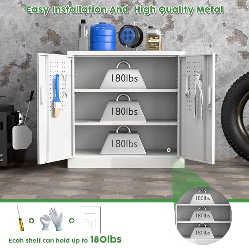 Garage Storage Cabinet with Wheels, 72" H, 2 Doors, 4 Adjustable Shelves, Black Q104