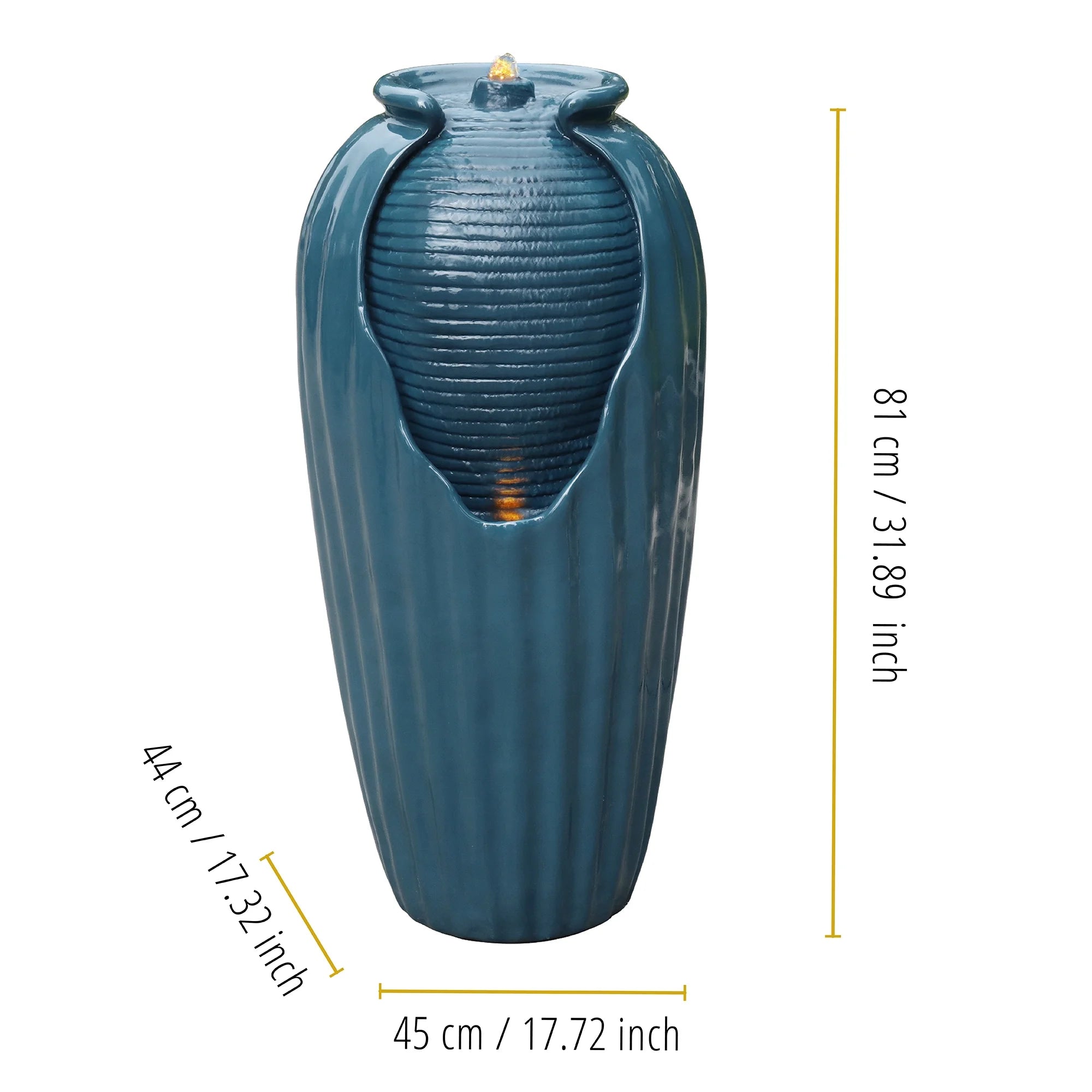 Glazed Contoured Vase Water Fountain with LED Lights for Backyard V351