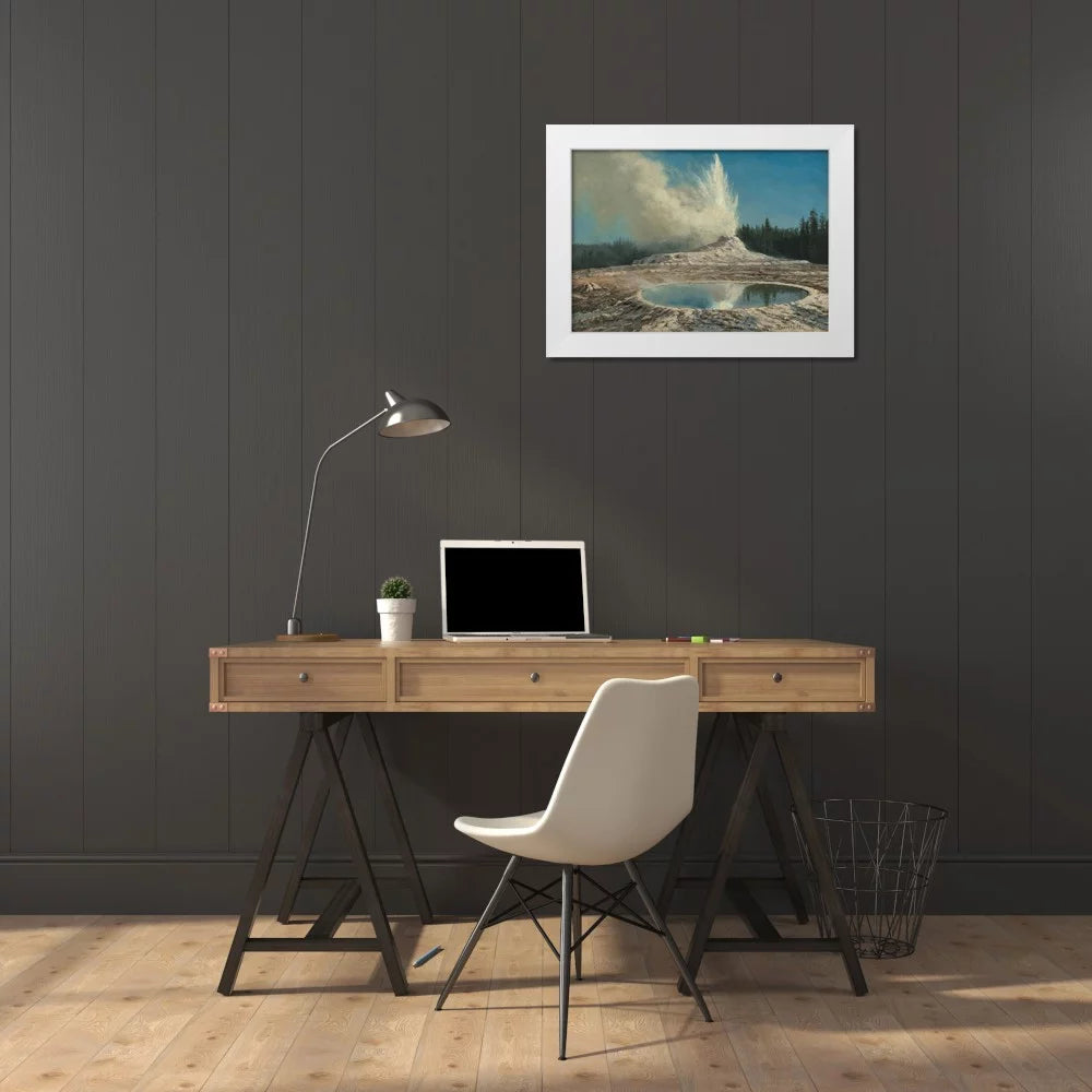 Geyser Yellowstone Park 14x11 White Modern Wood Framed Art Print U554199