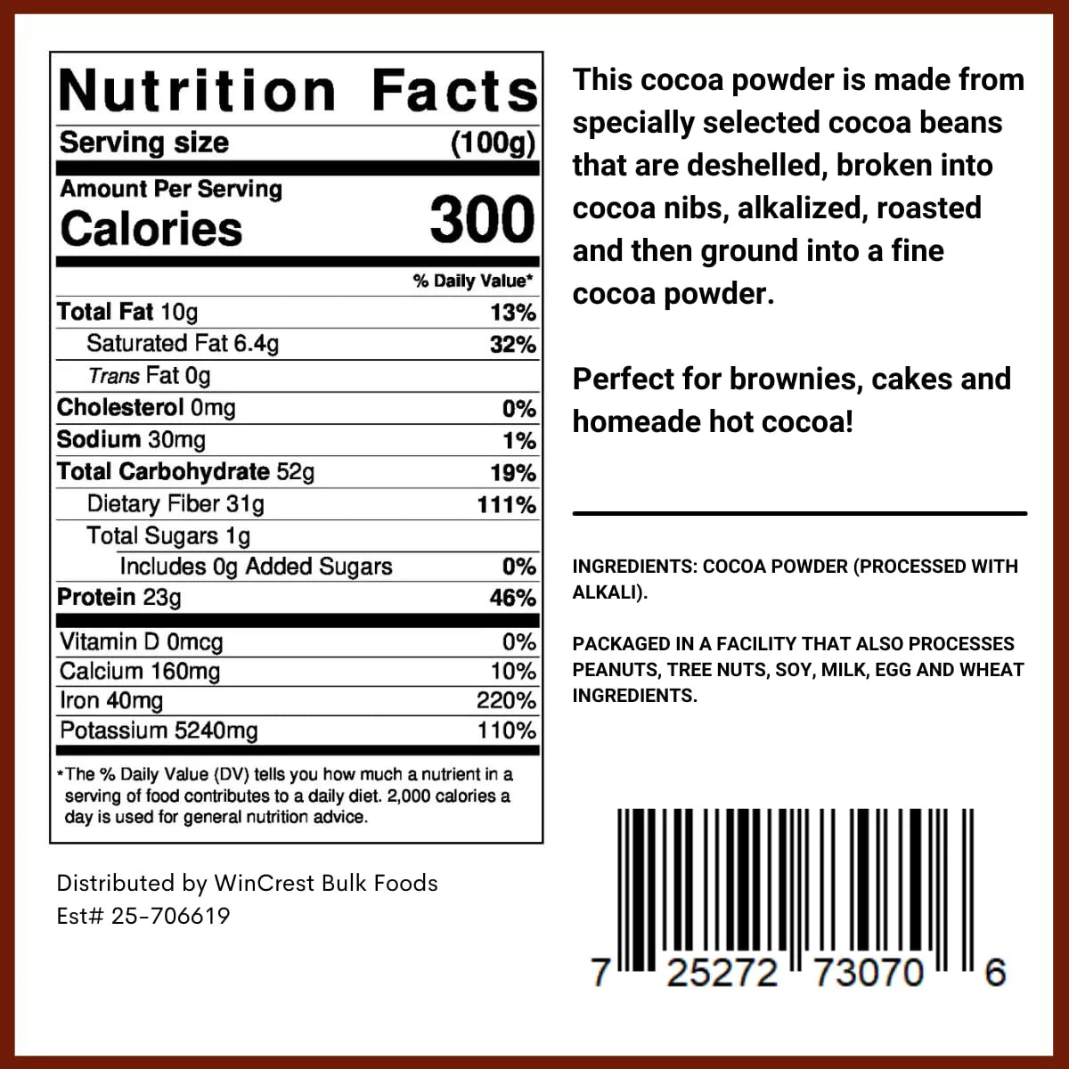 Dutch Processed Cocoa Powder, 2 Lb L483