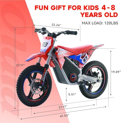 Electric Dirt Bike for Kids Aged 4-8, 350W Brushless Motor, 14'' Off-Road Tires, Blue J66927