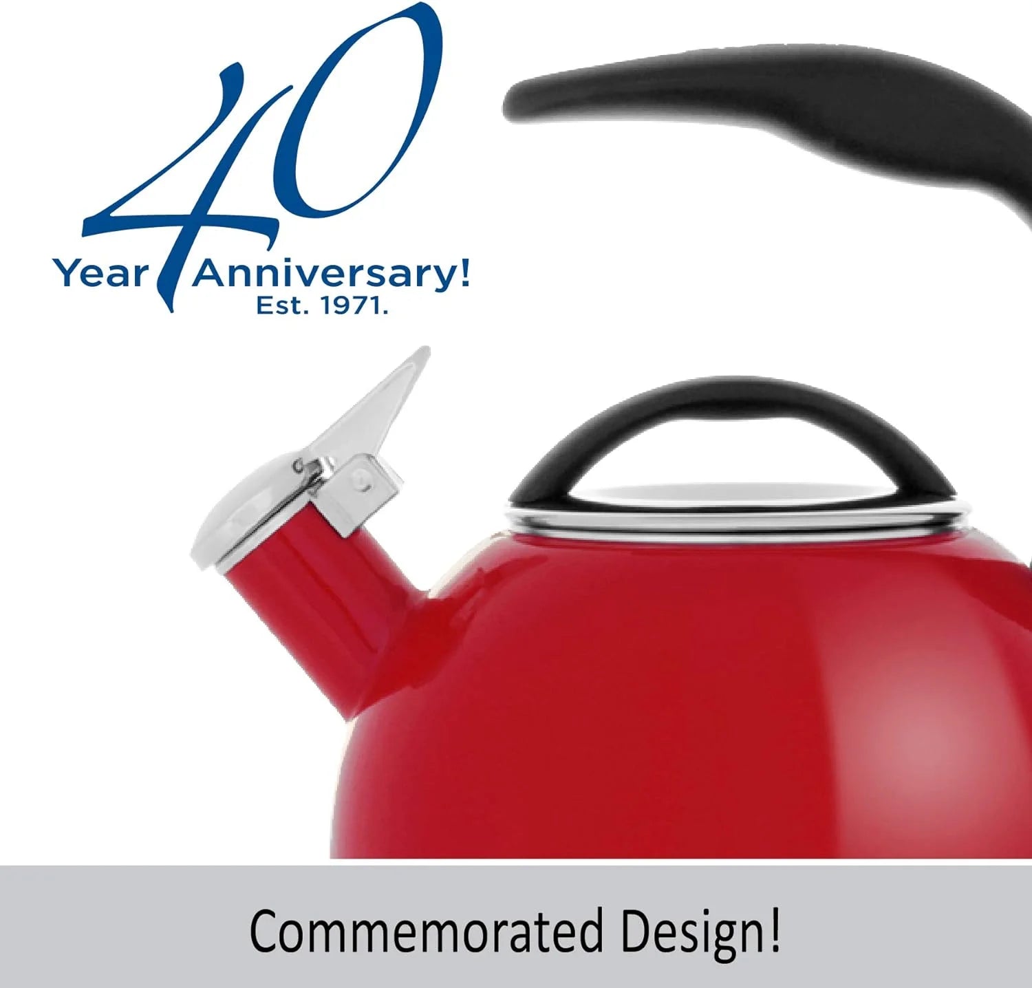 Enamel Steel Whistling Tea Kettle, 2 Quart D60899