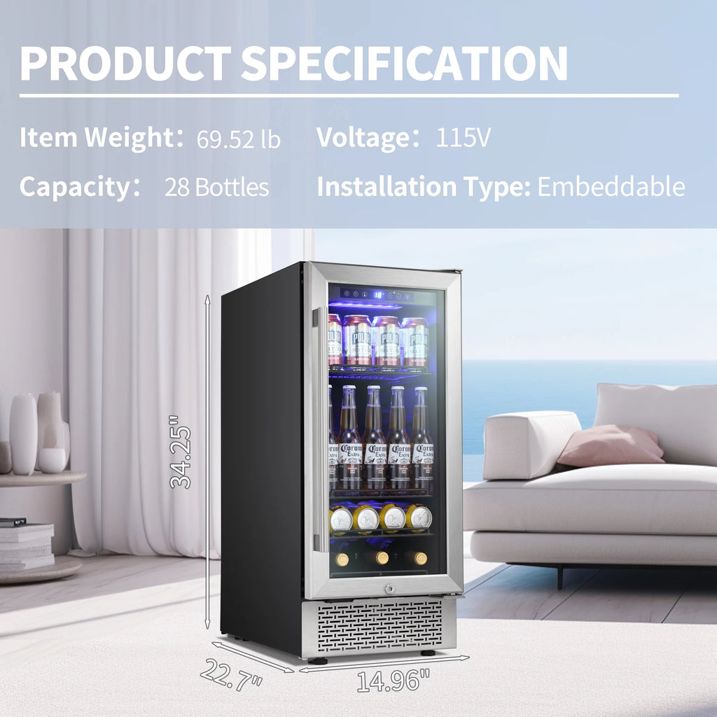 15 inch Beverage Refrigerator with Clear Glass Door and Digital Temperature Control K261627