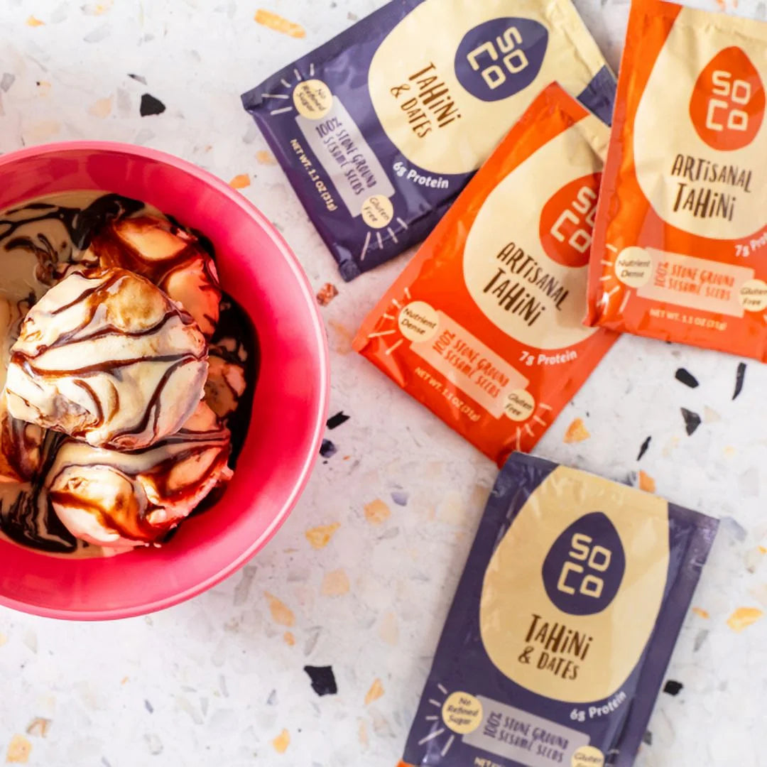 Artisanal Tahini Jars with Tahini & Dates Squeeze Packs, Gluten-Free, Sugar-Free W6483