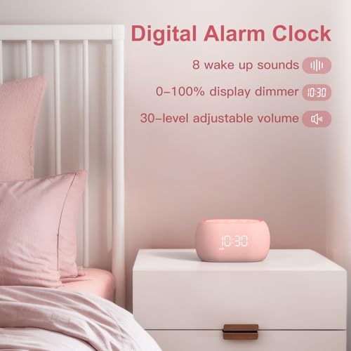 White Noise Sound Machine Alarm Clock with Bluetooth Speaker Q9962