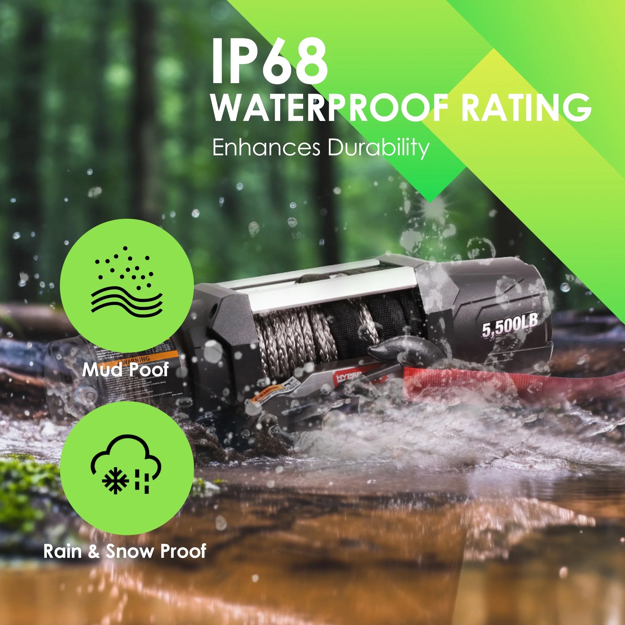 5500 lb 12V DC Electric UTV Winch with 50ft Synthetic Rope Q8691