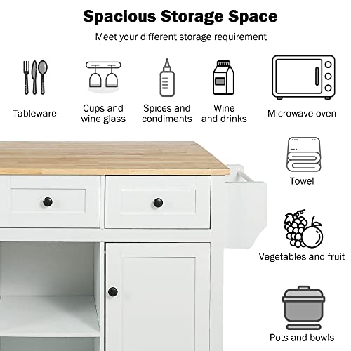 Large Kitchen Island with Drop Leaf, Rolling Cart, Power Outlet R822