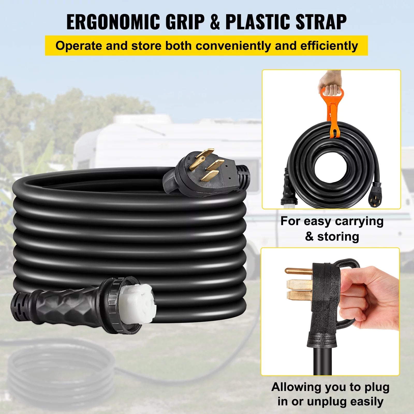50 ft 50 Amp RV Shore Power Extension Cord, Weatherproof Heavy Duty Twist Lock Y966
